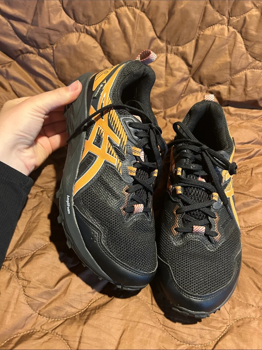 Asics Black and Orange Women's Trail Sneakers